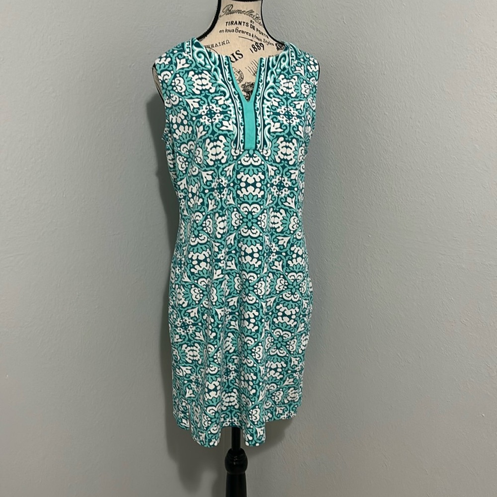 Coolibar Women's Oceanside Tank Dress UPF 50+ Size Medium Blue & White Pattern